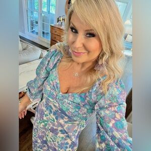 LouNa Floral Midi Slip Dress in Lavender & Aqua